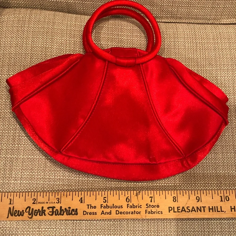 DSW Red Satin Circular-Handle Wristlet Clutch